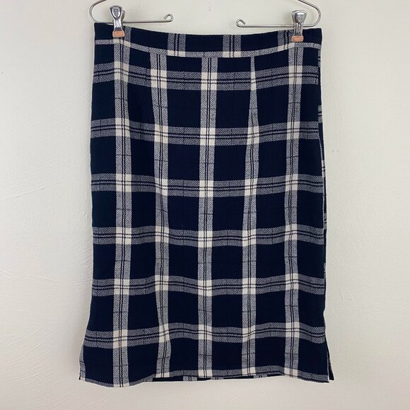 ModCloth Blue Plaid Knee Length Straight Skirt - Picture 1 of 3